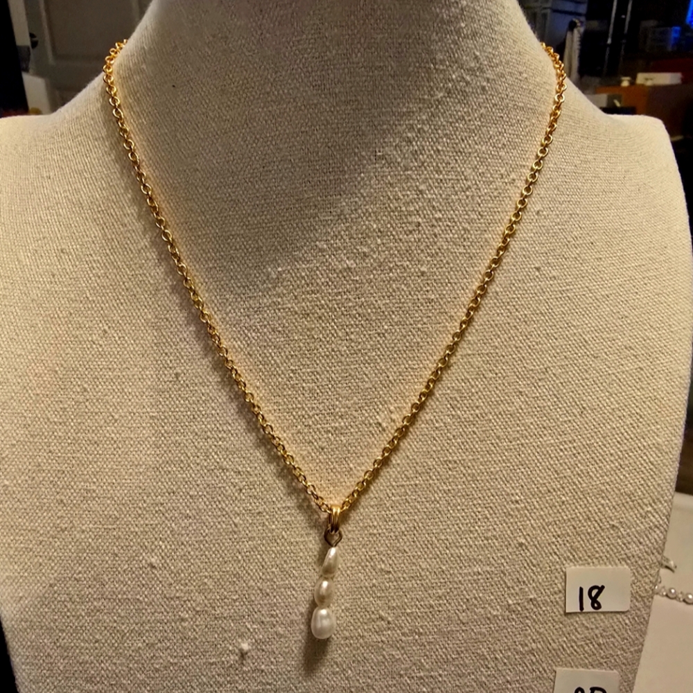 J Crew 3 Fresh water Pearl gold tone chian.